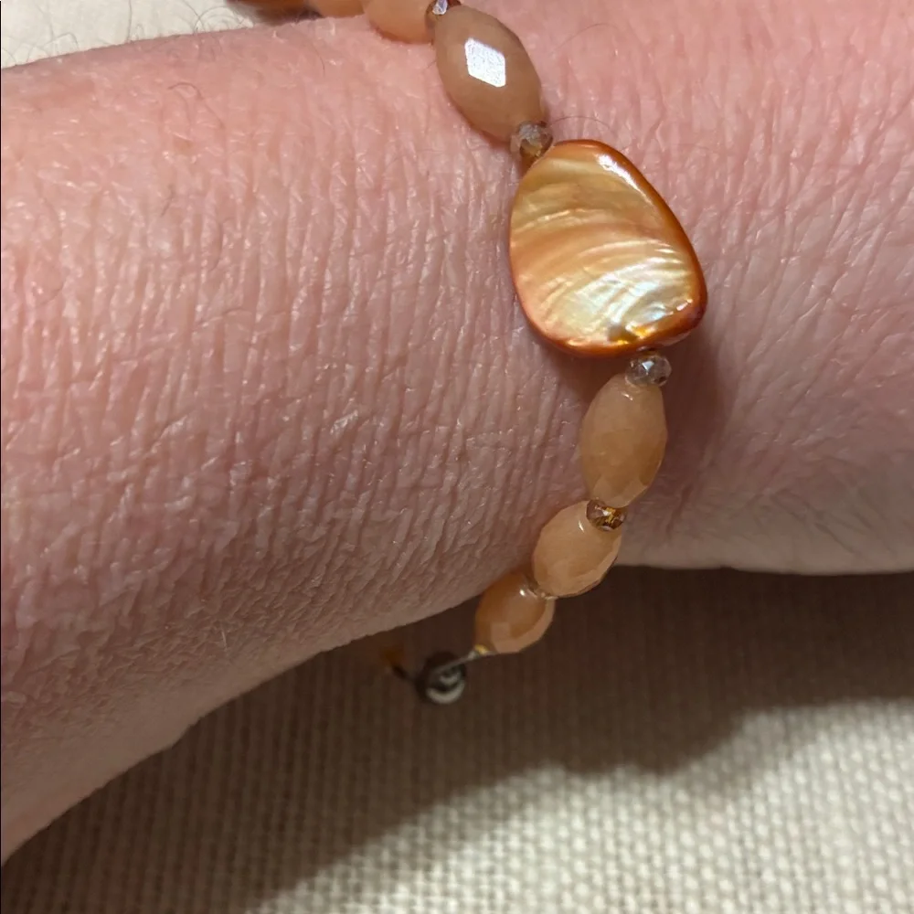 Elegant Orange red aventurine and shell gemstone Beaded Bracelet